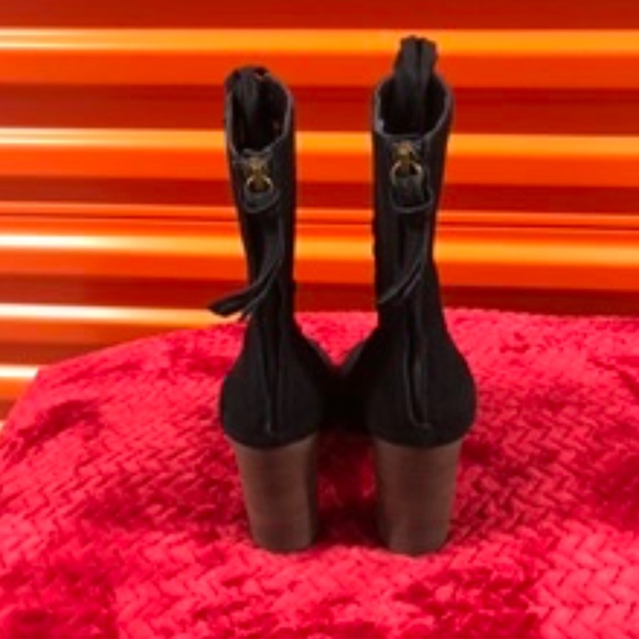 LEATHER Open Toe Lace Up Heeled Boots w Zipper, Size 9 - Picture 3 of 7